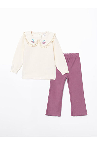 LC Waikiki Crew Neck Long Sleeve Embroidered Sweatshirt and Leggings for Baby Girl - W4Fl80Z1