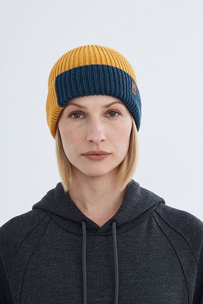 Nordbron Stretchy and Soft Winter Knitwear - Double Fold Basic Pacot with Sulfide Color Block, Beanie Logo