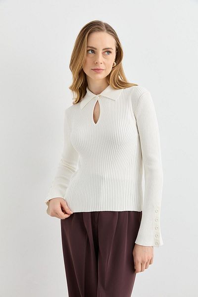Dilvin 10637 Polo Neck Button Knitted Knitwear Sweater