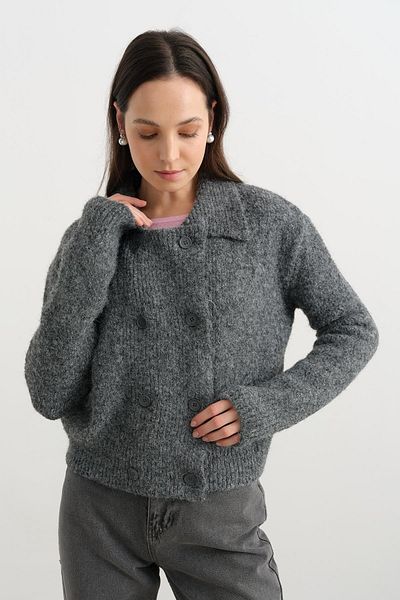 Qutu Butik 60928 Polo Collar Buttoned Soft Triko Cardigan