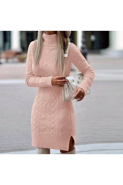 Aemido Loren Wool Motif Midi Length Knitwear Dress
