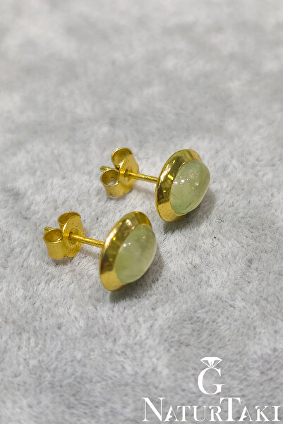 Naturtakı Oval Sitrin Doğal Taşlı Gümüş Kibar Kadın Küpe Modeli-Çıkmaz Saf Altın Kaplama-Pırlanta İşçiliği Taş