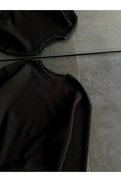 Moda Asmira    Winter Crew Neck Three Thread Basic Sweatshirt - Black