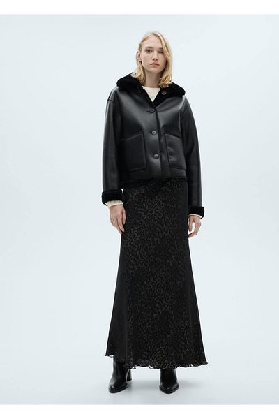 MANGO Woman Двулицево кожено яке с джобове