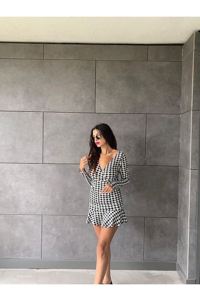 MODA VIBE UNICOO Rochie de damă cu mânecă lungă, cu guler dublu, micro mini-lungime