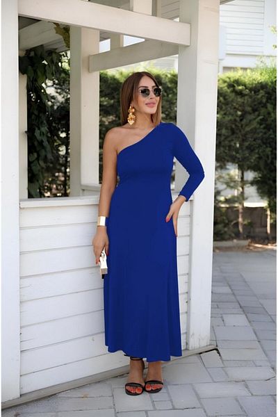 İpeksi Silky Women's Long Sleeve One Shoulder Detail Crepe Dress