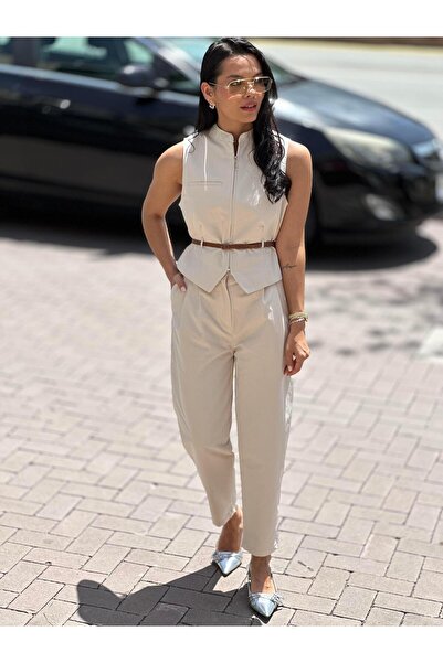 Qutu Butik 7130 KEMER DETAYLI YELEKLI TAKIM