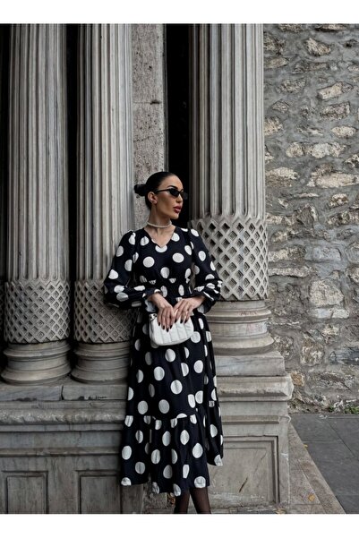 Femella Women Fashion Rochie de damă, cu mâneci lungi, cu decolteu în V, cu t...