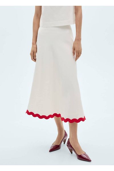 MANGO Woman Fusta midi cu detaliu contrastant