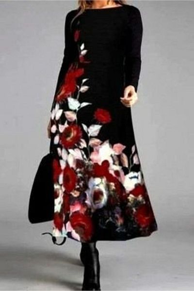 Viyamo Rochie midi micro cu mânecă lungă cu imprimeu floral pentru femei