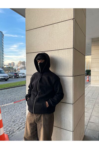 Gofeel Μαύρη Unisex Μάσκα Χιονιού Σαμουράι με κουκούλα Oversize Ζακέτα