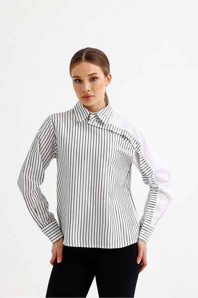 MAMAYAGA Bluză cu mâneci cu rever cu design special pentru femei, cu garnitură în dungi, cămașă elegantă din bumbac