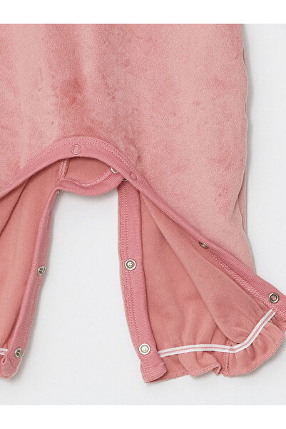 LC Waikiki Pink Crew Neck Velvet Baby Girl Romper