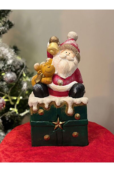 By Nese 42 Cm Mega Boy Hediye Kutusu Üzerinde Noel Baba Biblo Obje Heykel Süs...