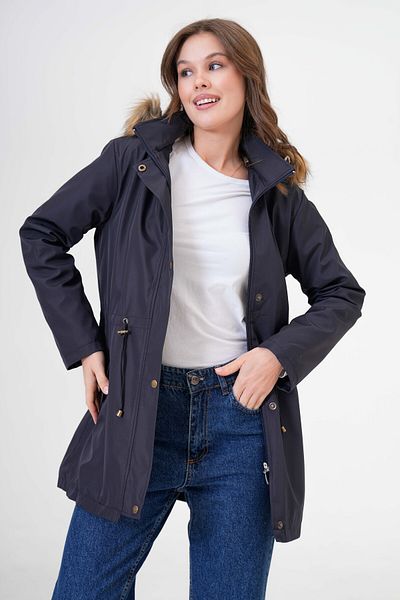 Butik Palton de damă, rezistent la apă, cu glugă, cu blană în interior