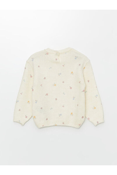 LC Waikiki Ecru Crew Neck Floral Girl's Sweater