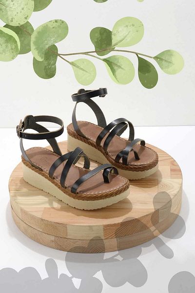 Bambi Black Leather Women's Sandals K05197111103