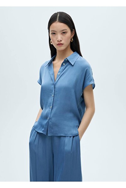 MANGO Woman Satin Short Sleeve Shirt