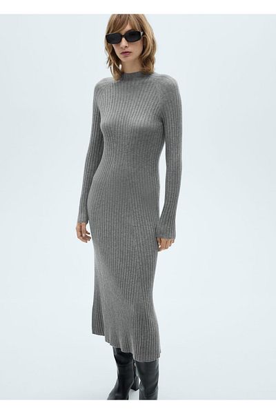 MANGO Woman Perkins-Kragen-Trikotkleid in A-Linie
