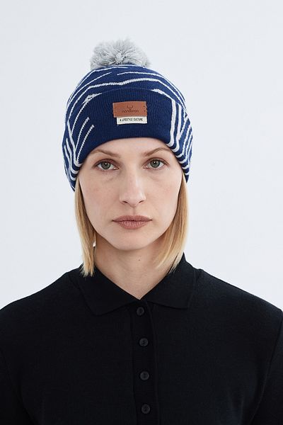 Nordbron Women &Apos; S Rigi Winter Basic Double Fold with Soft Pompom Flexible with Navy Blue Pattern Logo