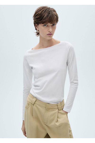 MANGO Woman Tricou din bumbac cu gât barcă