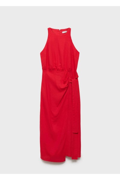 MANGO Woman Bağ detaylı midi elbise