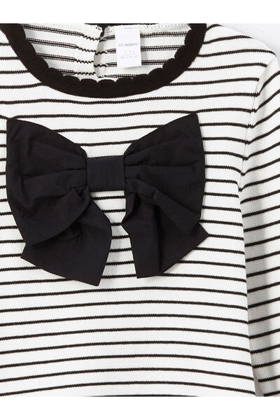 LC Waikiki Black Crew Neck Striped Girl's Sweater