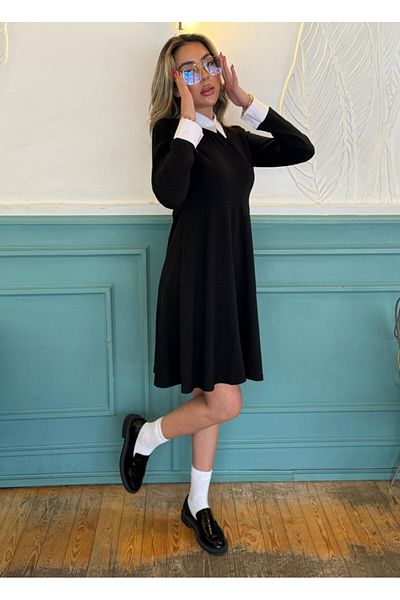 İpeksi Silky Women's Long Sleeve Shirt Collar Crepe Fabric Dress