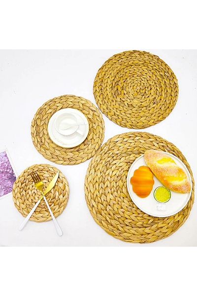 İnfeta 2 τεμάχια Bamboo Straw Placemat Mesh - Πυρίμαχο αμερικάνικο ταψί και επιτραπέζιο χαλάκι
