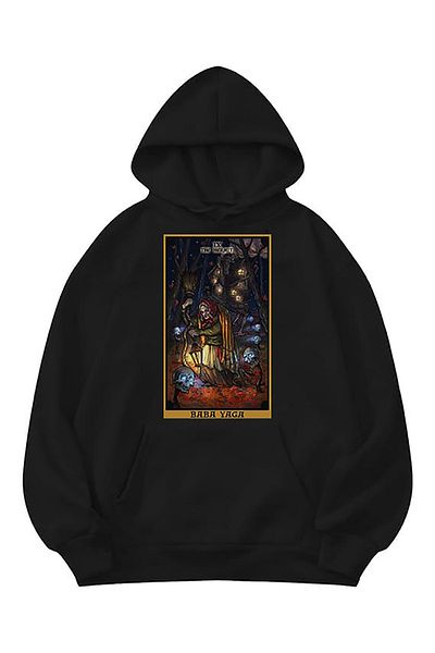 LEIVOR Tarot Detail Design Printed Unisex Hooded Sweatshirt