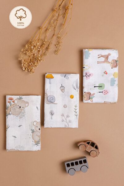 JUNİPERUS 3 Adet Çok Amaçlı Müslin Bezi Örtü Battaniye %100 Pamuk Oeko-teks S...