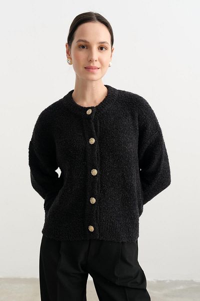 Qutu Butik 60276 V-Neck Bucket Strickery Cardigan