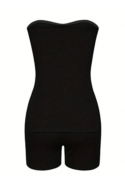 JANES Women's Two Side Slits Strapless Blouse Shorts Leggings Camisole Double Set