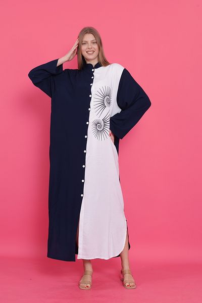 mervemoda Γυναικείο καλοκαιρινό υφαντό φόρεμα με κουμπιά μπροστά