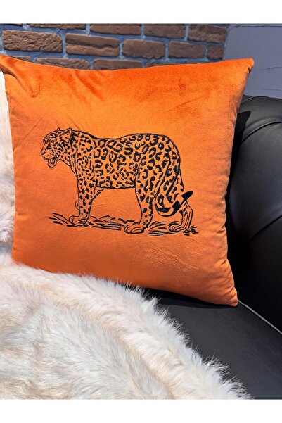 ref crea Оранжево-черна възглавница с бродерия на леопард