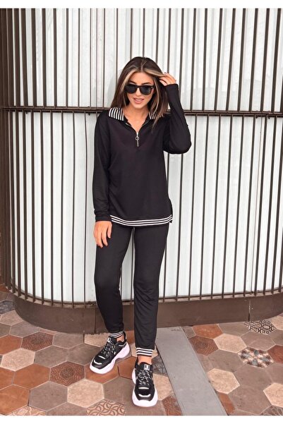 ALPACO Set de 2 piese pentru femei: bluză cu mâneci lungi și detaliu cu fermoar și pantaloni cu talie înaltă - COLECȚIE