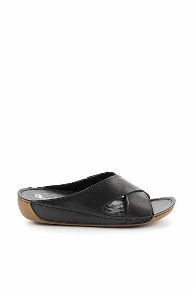 Bambi Black Genuine Leather Women's Slippers K04278333303