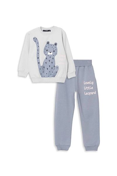 LC Waikiki Lcw Baby Gray Crew Neck Printed Baby Girl Tracksuit Set
