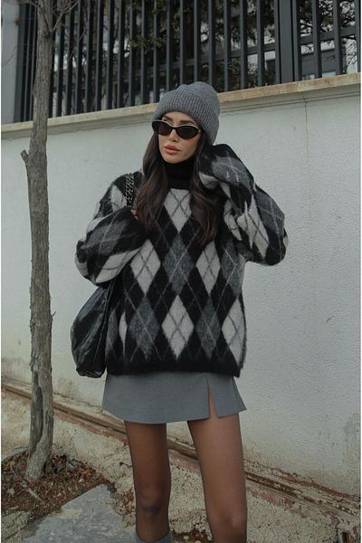 Havoş Pulover negru Riggs cu model Argyle