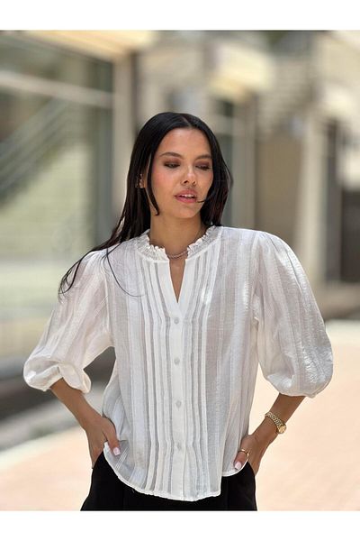 Qutu Butik 5807 Nervur Detail Balloon Sleeve Shirt