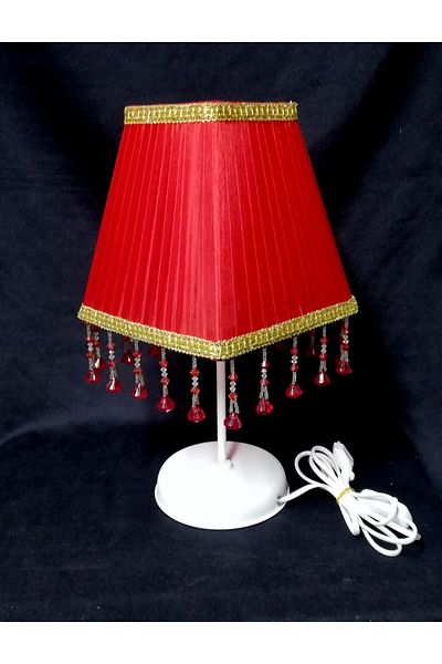 TEKAY AYDINLATMA Red Beaded Square Bedroom Lampshade Red Lamp Shade