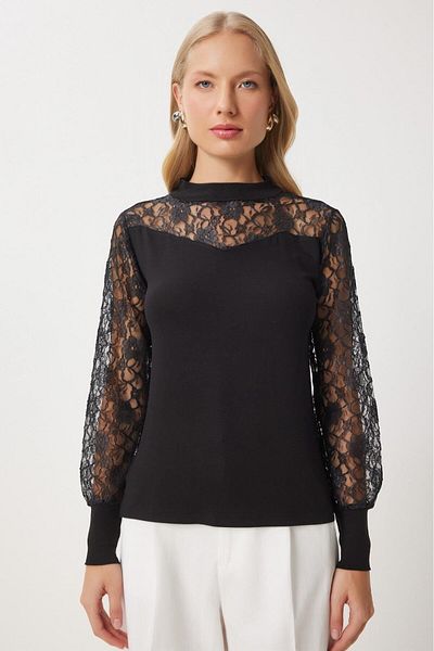 modadamoda Modavera Women's Long Sleeve Lace Detail Blouse