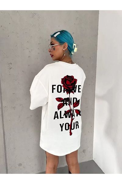 JANES Λευκό μπλουζάκι Unisex Oversize με στάμπα με λαιμόκοψη