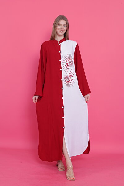 mervemoda Women's Summer Woven Front Button Dress