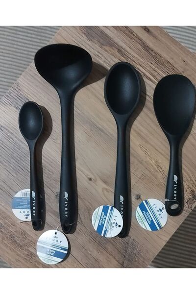 catarhome IVORY SİLİKON KEPÇE KAŞIK SETİ 4'LÜ  SİLİKON YANMAZ YAPIŞMAZ