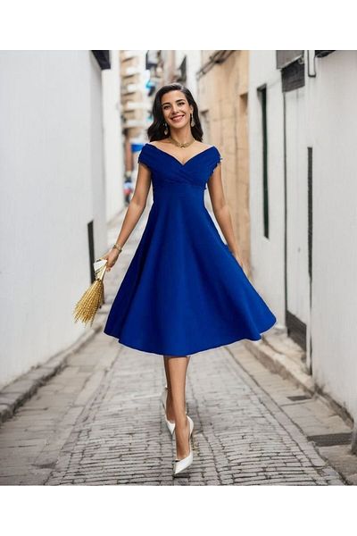 gelirr Women's Short Sleeve Double Breasted Collar Skirt Flounce Crepe Dress