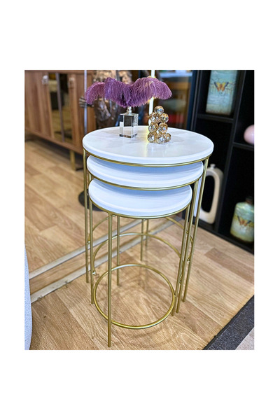 Yulu Barb Beyaz Gold 3'lü Zigon Sehpa