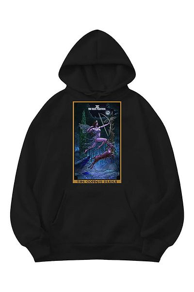 LEIVOR Tarot Detail Design Printed Unisex Hooded Sweatshirt