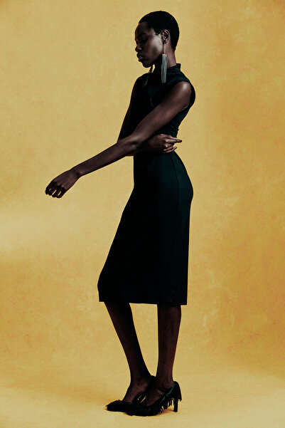 H&M Drapeli Yarım Balıkçı Yaka Elbise