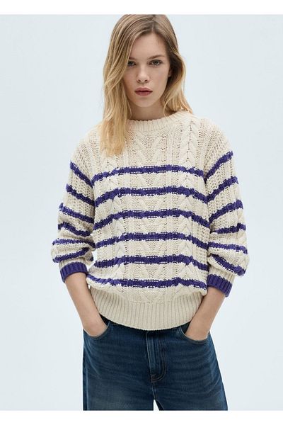 MANGO Woman Striped Knitted Patterned Sweater